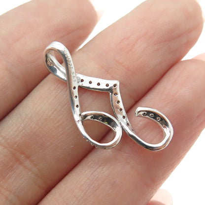 925 Sterling Silver Real Round-Cut Diamond Two Eighth Music Notes Pendant