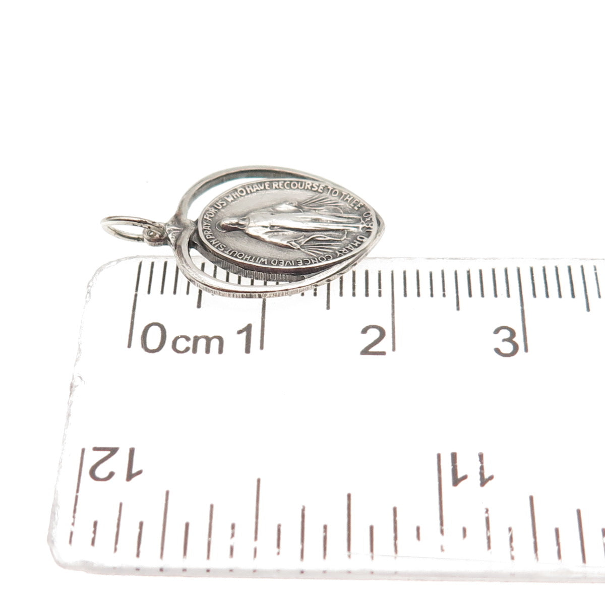 925 Sterling Silver Antique Art Deco St. Mary Heart Oxidized Mini Charm Pendant