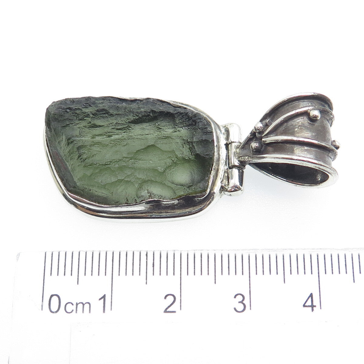 925 Sterling Silver Vintage Real Tourmaline Modernist Oxidized Pendant