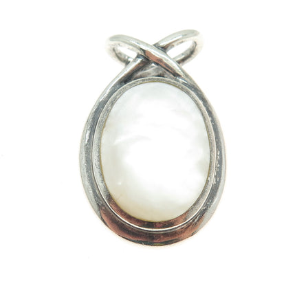 925 Sterling Silver Vintage Real Mother-of-Pearl Modernist Slide Pendant