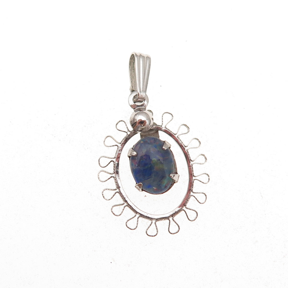 Sorrento 925 Sterling Silver Antique Art Deco Real Black Opal Filigree Pendant