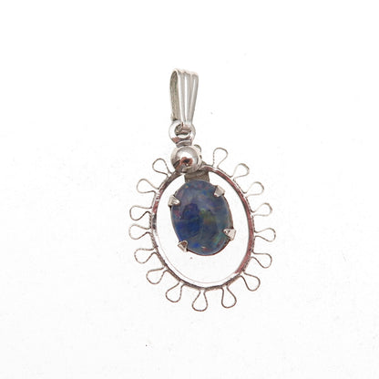 Sorrento 925 Sterling Silver Antique Art Deco Real Black Opal Filigree Pendant