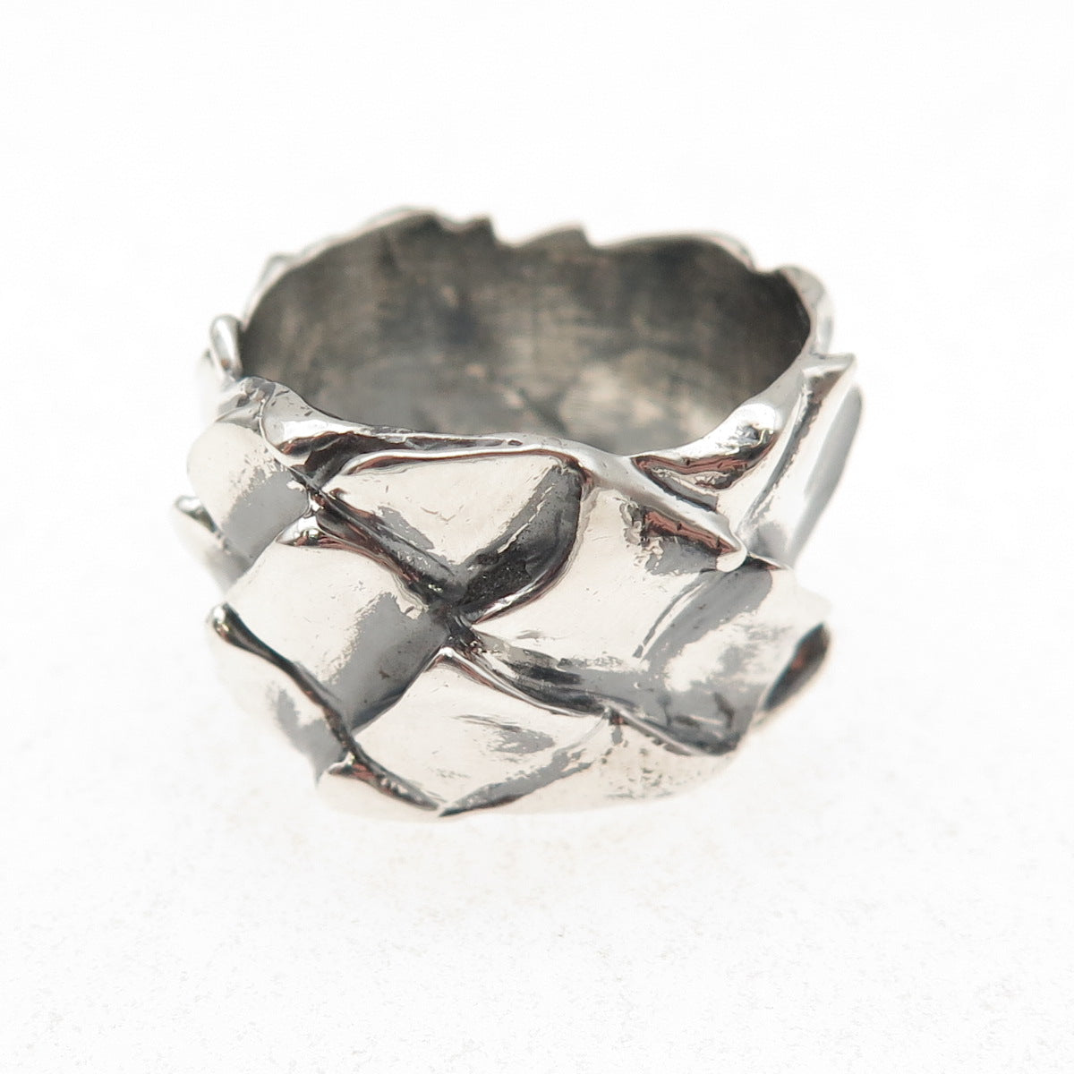 925 Sterling Silver Vintage Modernist Dragon Skin Oxidized Ring Size 9.25