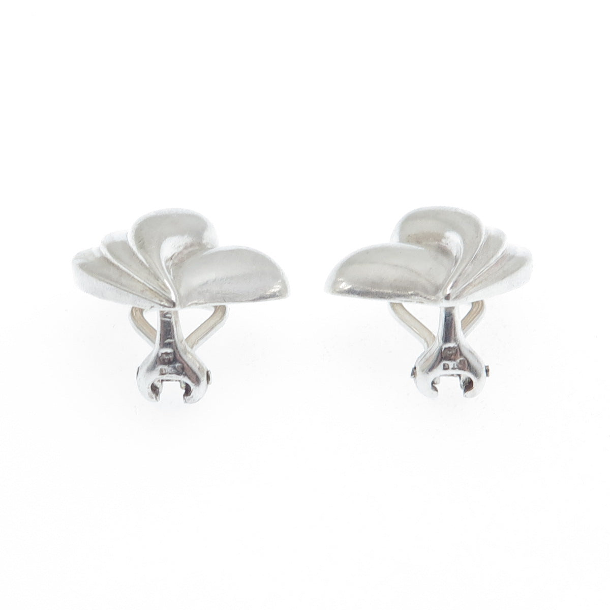 925 Sterling Silver Vintage Heart Ribbed Clip On Earrings