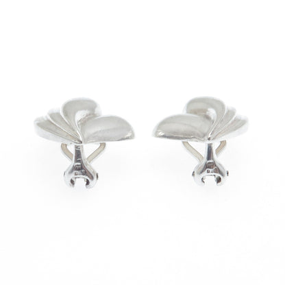 925 Sterling Silver Vintage Heart Ribbed Clip On Earrings