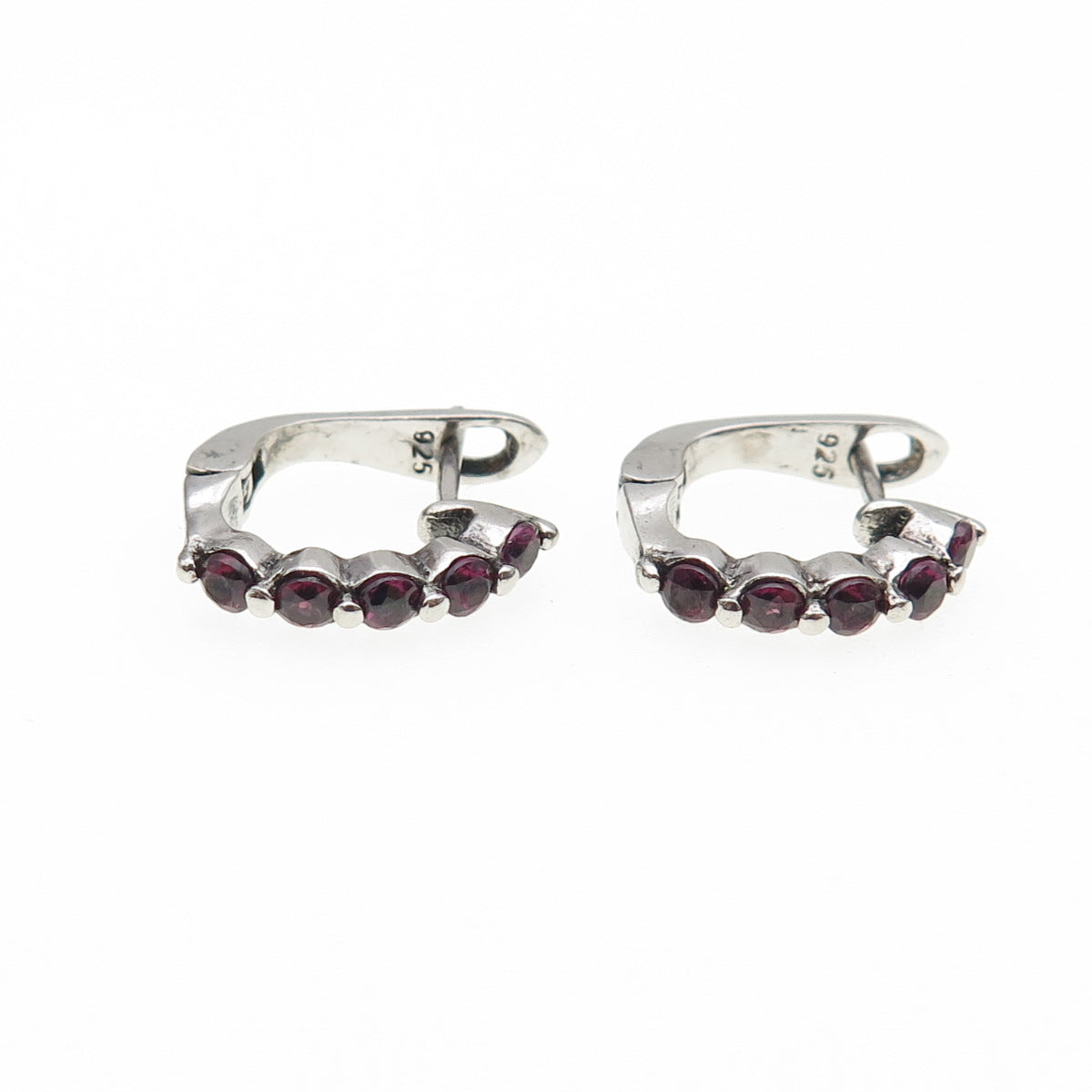 925 Sterling Silver Real Round-Cut Rhodolite Earrings