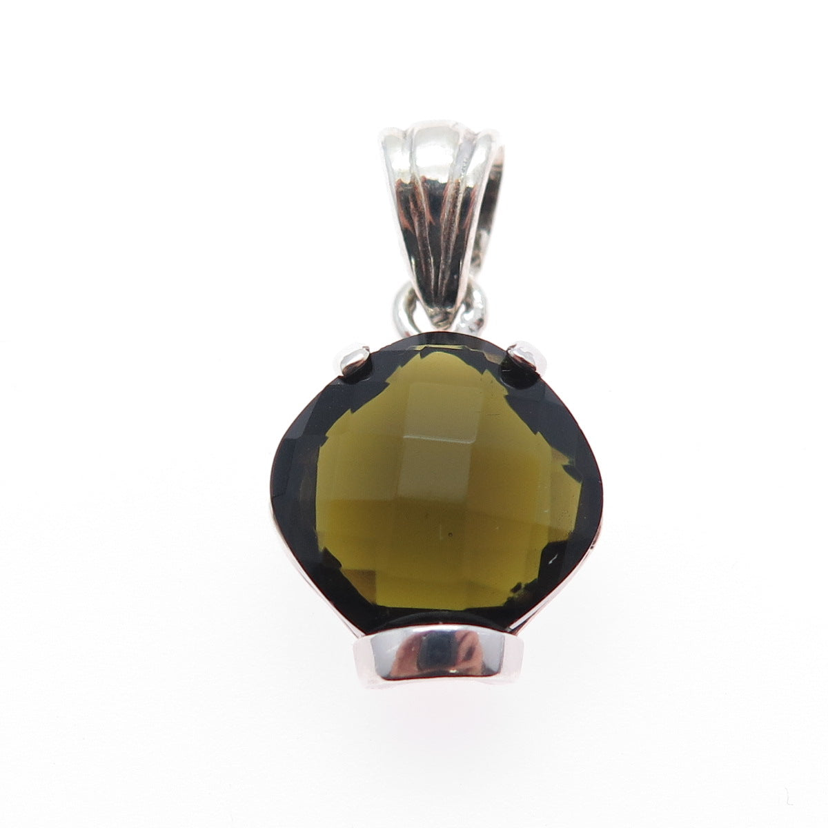 925 Sterling Silver Smoky Green C Z Minimalist Charm Pendant