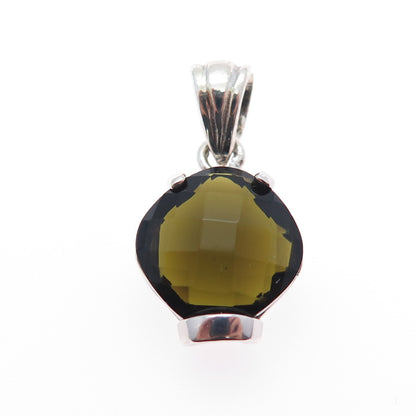 925 Sterling Silver Smoky Green C Z Minimalist Charm Pendant