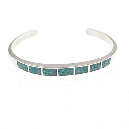 Old Pawn 925 Sterling Silver Vintage Turquoise Inlay Adjustable Cuff Bracelet 6"