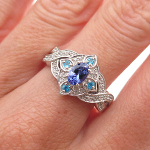 Chuck Clemency 925 Sterling Silver Real Tanzanite Topaz & Apatite Ring Size 8.25