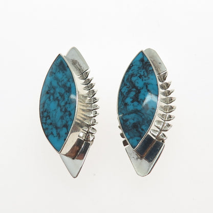 CAR-ISA Sterling Silver Vintage Mexico Real Bisbee Turquoise Clip On Earrings