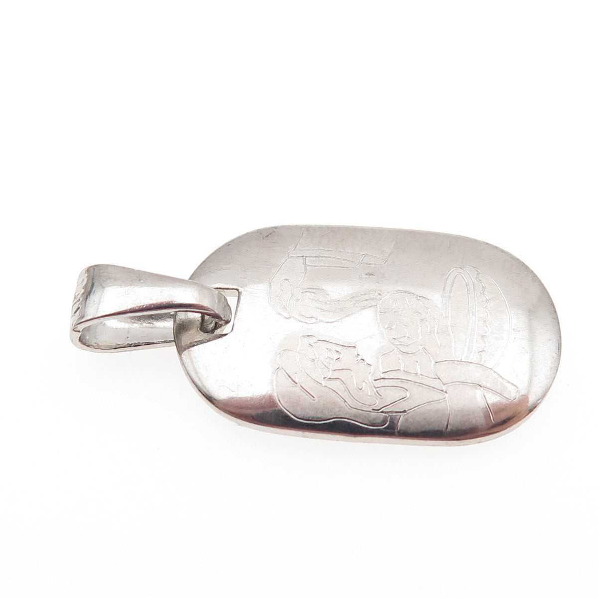 925 Sterling Silver Italy Engraved Baptism Charm Pendant