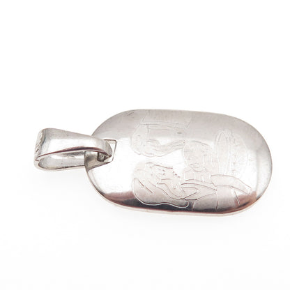 925 Sterling Silver Italy Engraved Baptism Charm Pendant
