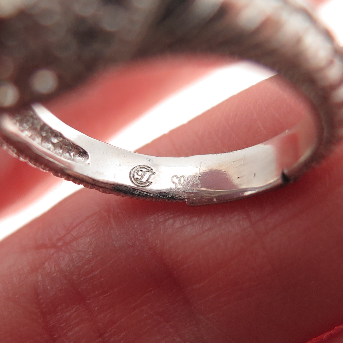 925 Sterling Silver Oval-Cut Pink & Round-Cut White C Z Ring Size 6.25