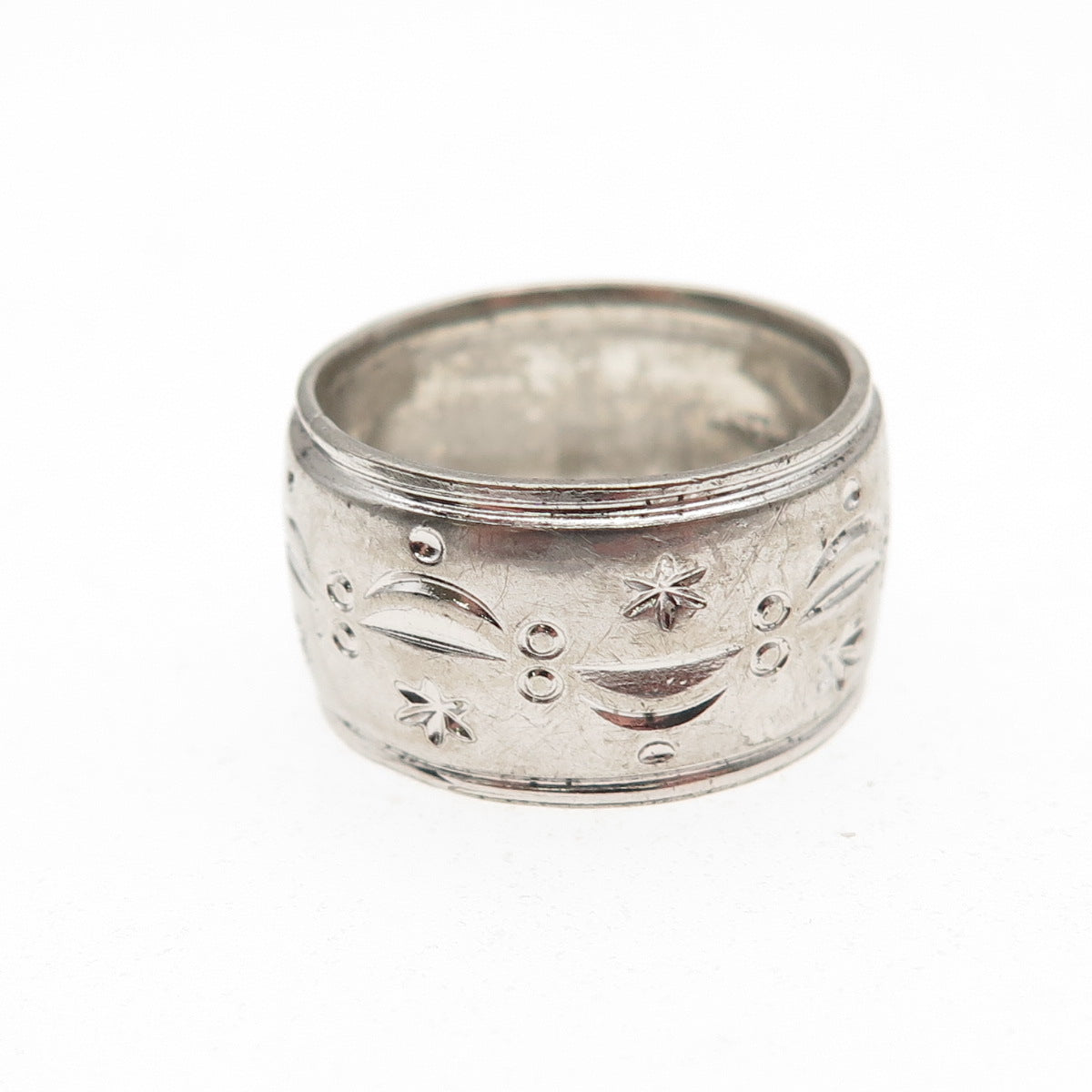 Uncas 925 Sterling Silver Antique Art Deco Floral Wide Band Ring Size 5.25