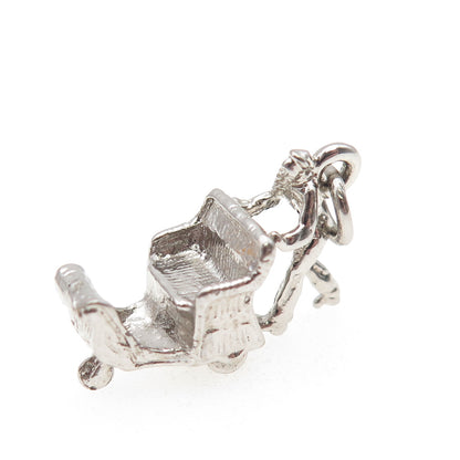 CELLINI 925 Sterling Silver Vintage Man Pushing Carriage Mini 3D Charm Pendant