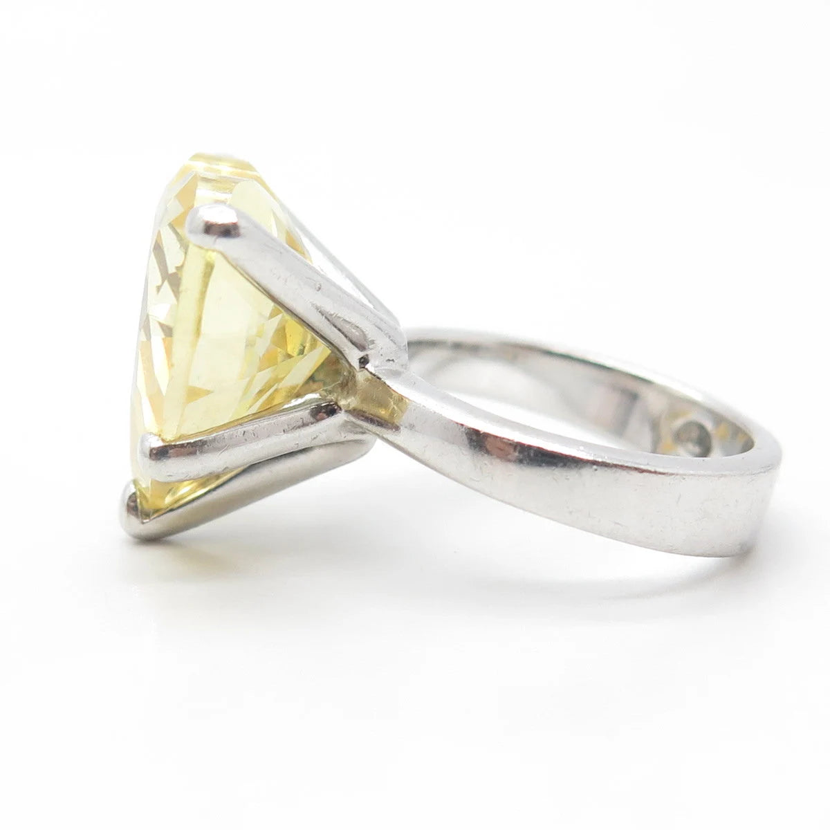 925 Sterling Silver Heart-Cut Shaped Yellow C Z Engagement Ring Size 5