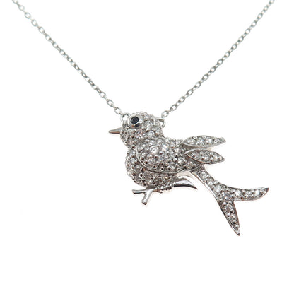 FELICIA DESIGN Sterling Silver Black & White C Z Bird Cable Chain Necklace 18"
