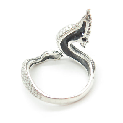 925 Sterling Silver Vintage Real Red Garnet Gemstone Dragon Ring Size 10