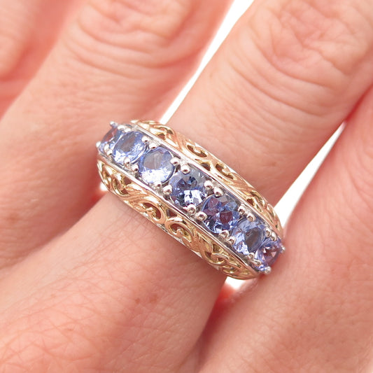 Chuck Clemency Sterling Silver 2-Tone Real Round-Cut Tanzanite Ring Size 8.25