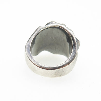 925 Sterling Silver Vintage Real Tourmaline Modernist Oxidized Ring Size 6.25