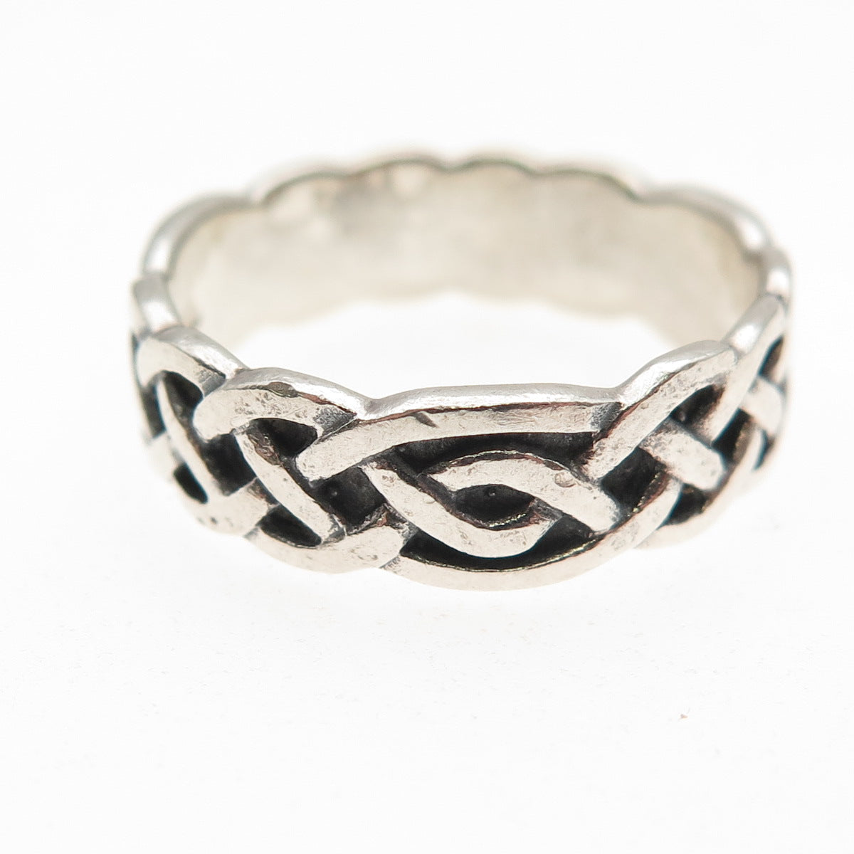 Peter Stone Sterling Silver Vintage Celtic Woven Oxidized Band Ring Size 8.25