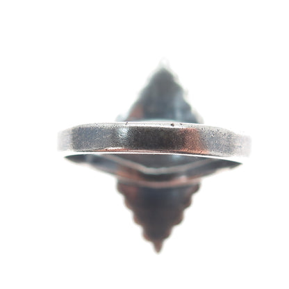 925 Sterling Silver Vintage Real Black Onyx Cannetille Oxidized Ring Size 9.5