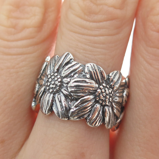 OR PAZ PZ Sterling Silver Vintage Israel Daisy Flower Oxidized Ring Size 8.25