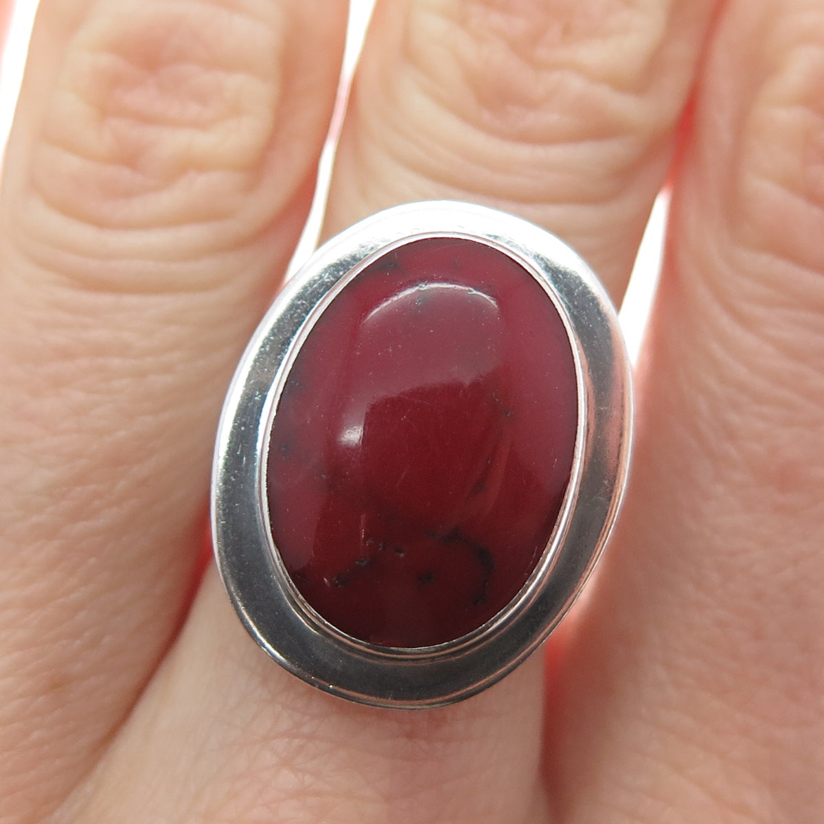 ATI ANNIKA WITT 925 Sterling Silver Vintage Mexico Real Red Jasper Ring Size 7