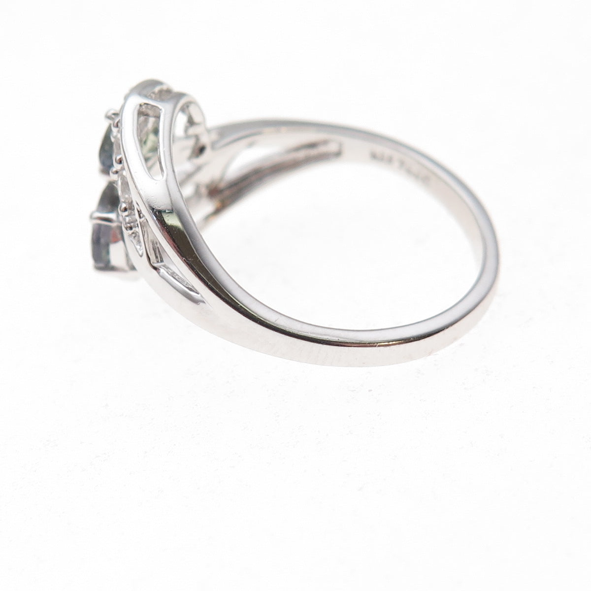 925 Sterling Silver Real Iolite & White Topaz Bypass Ring Size 8