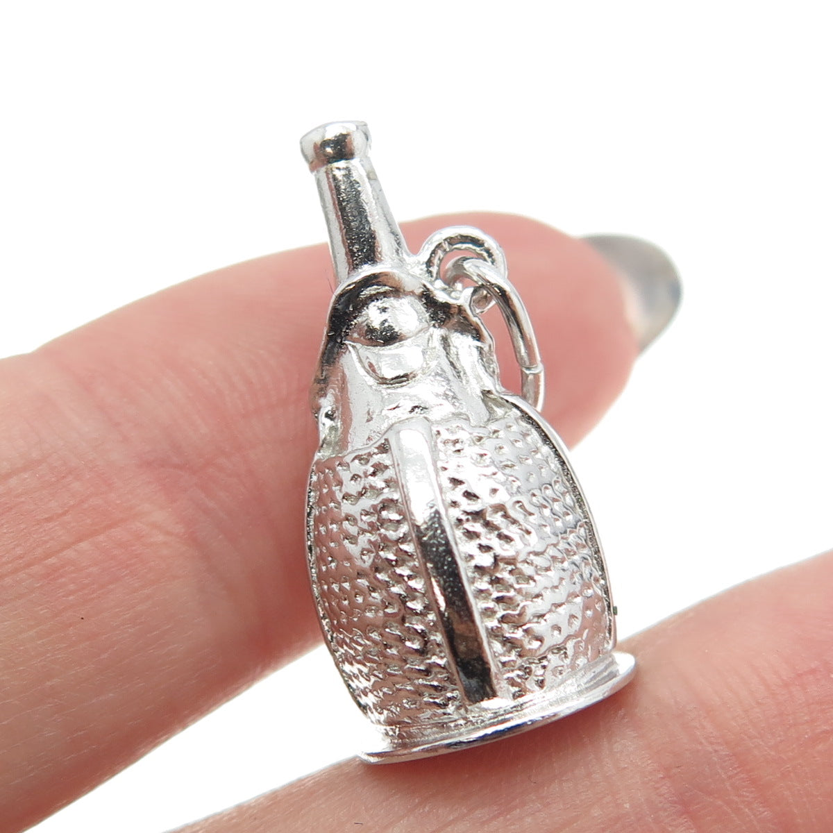 925 Sterling Silver Vintage Champagne Bottle in Basket Pendant