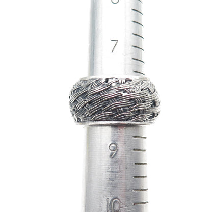 925 Sterling Silver Vintage Modernist Woven Oxidized Ring Size 8.5