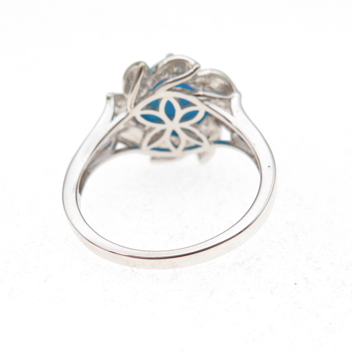 925 Sterling Silver Real Sleeping Beauty Turquoise Flower Ring Size 8
