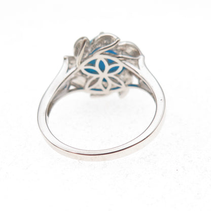 925 Sterling Silver Real Sleeping Beauty Turquoise Flower Ring Size 8