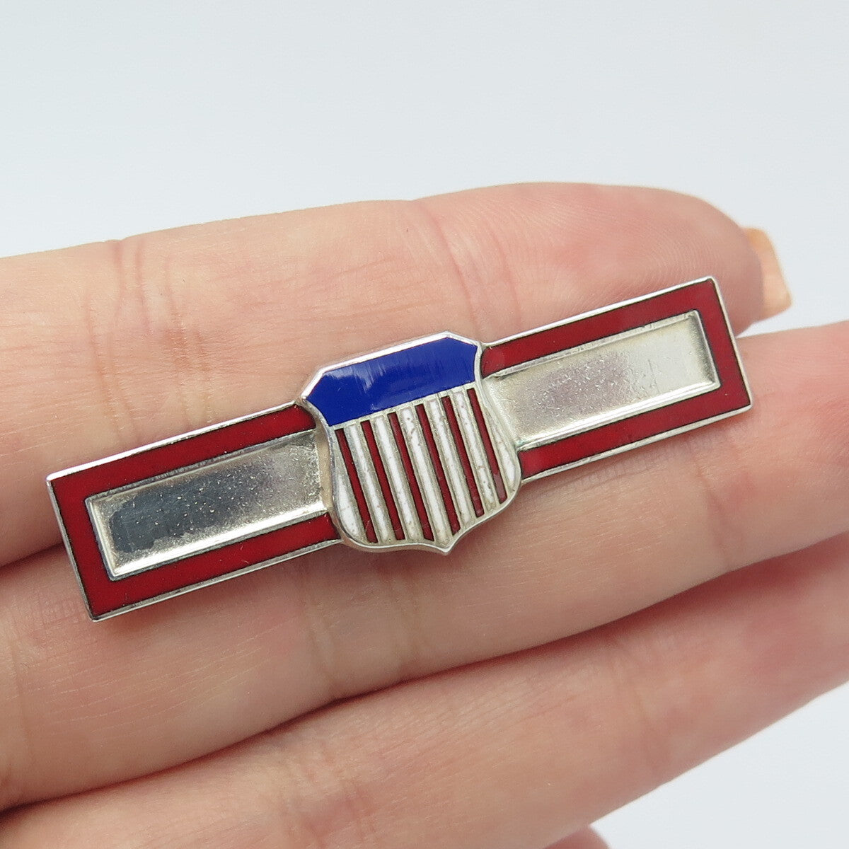 SMILO Sterling Silver Antique WWII Enamel US Army ROTC Distinguished Cadet Pin