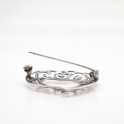 925 Sterling Silver Vintage Heart Ornate Pin Brooch