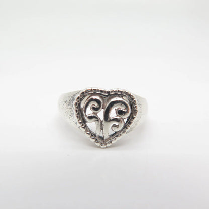 925 Sterling Silver Vintage Heart Swirl Ring Size 8.5