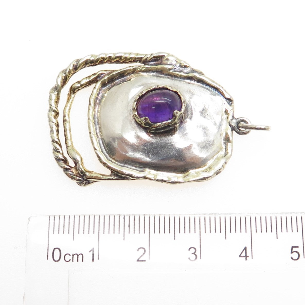 WILLIAM & SHELLIE 925 Sterling Silver 2-Tone Vintage Amethyst Modernist Pendant