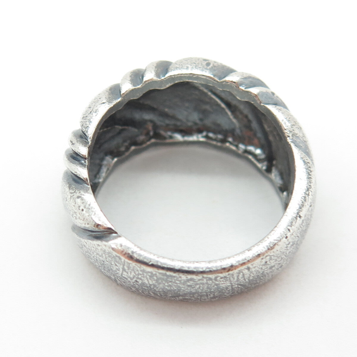 925 Sterling Silver Vintage Ribbed Ring Size 9