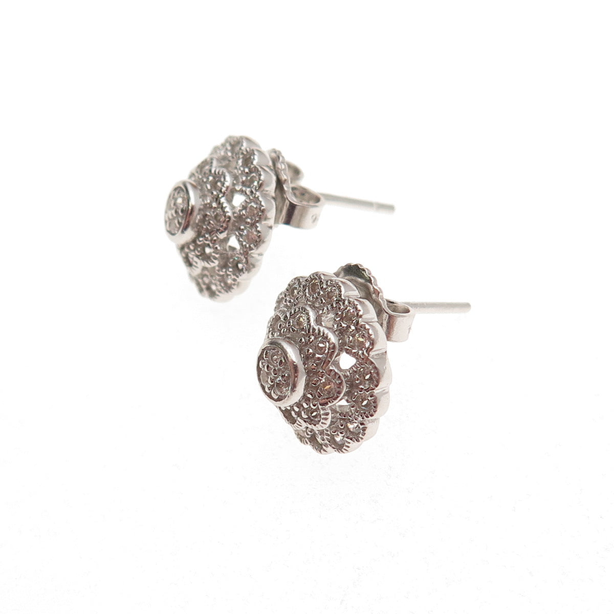 ESPO Joseph Esposito 925 Sterling Silver Round-Cut C Z Floral Stud Earrings