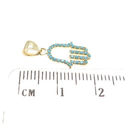 14K Yellow Gold Real Turquoise Hamsa Amulet Minimalist Charm Pendant