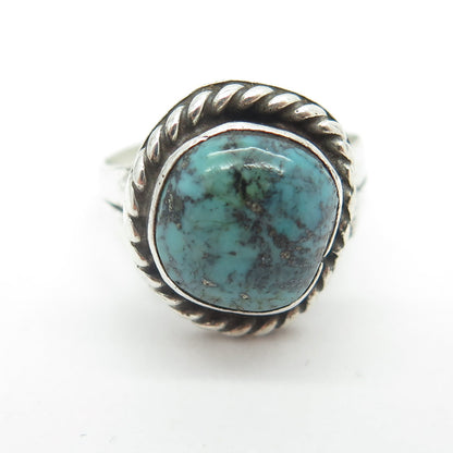 925 Sterling Silver Vintage Southwestern Navajo Turquoise Gem Ring Size 5.25