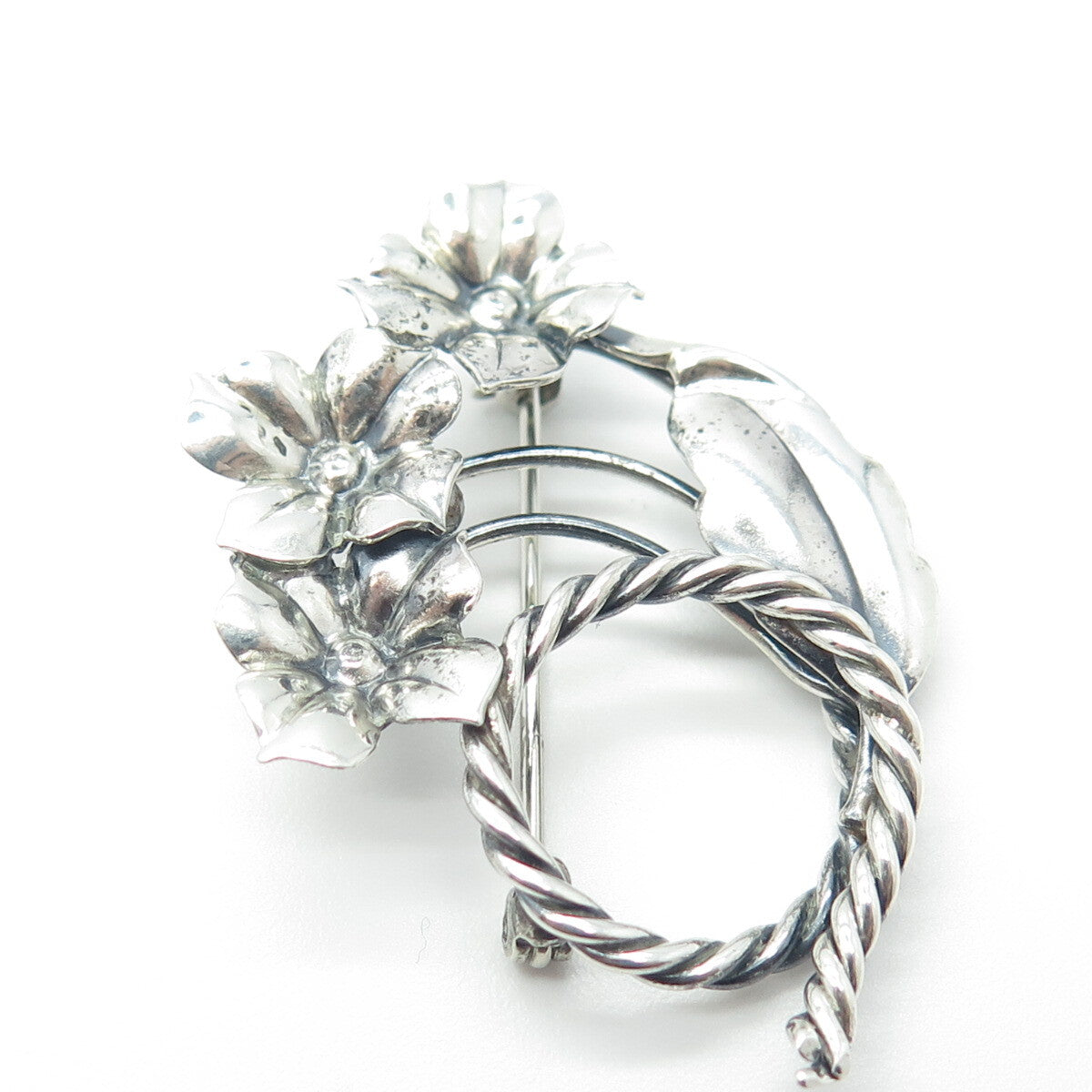 925 Sterling Silver Antique Art Deco Floral Blossom Pin Brooch