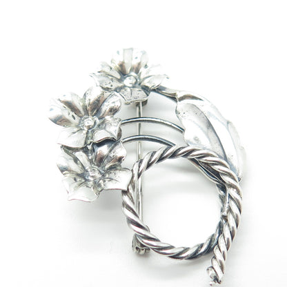 925 Sterling Silver Antique Art Deco Floral Blossom Pin Brooch