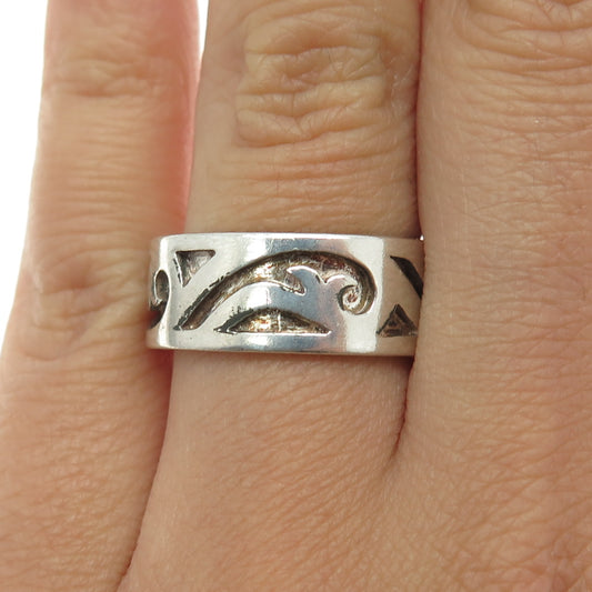 THE KISS 925 Sterling Silver Vintage Scroll Band Ring Size 7.75