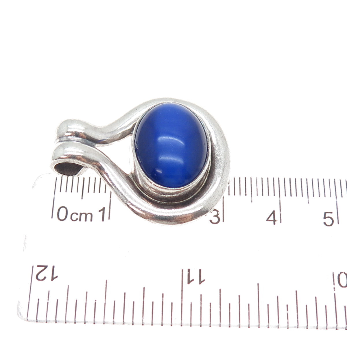 925 Sterling Silver Vintage Optic Fiber Cat's Eye Modernist Slide Charm Pendant