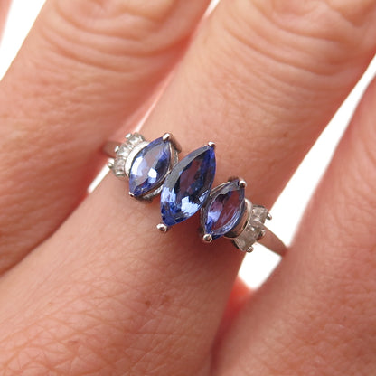 Chuck Clemency 925 Sterling Silver Real Tanzanite & White Topaz Ring Size 8