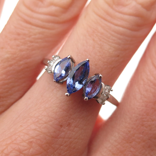 Chuck Clemency 925 Sterling Silver Real Tanzanite & White Topaz Ring Size 8