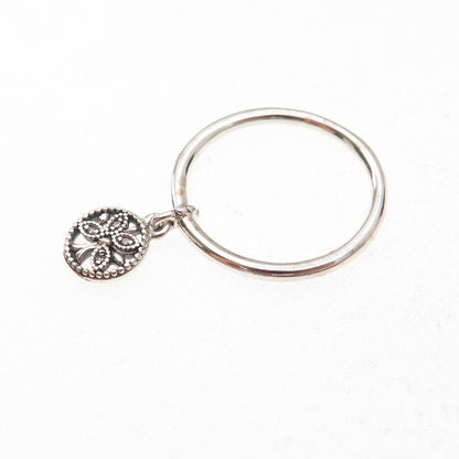 Pandora 925 Sterling Silver Round-Cut C Z Tree of Life Dangle Charm Ring Size 6