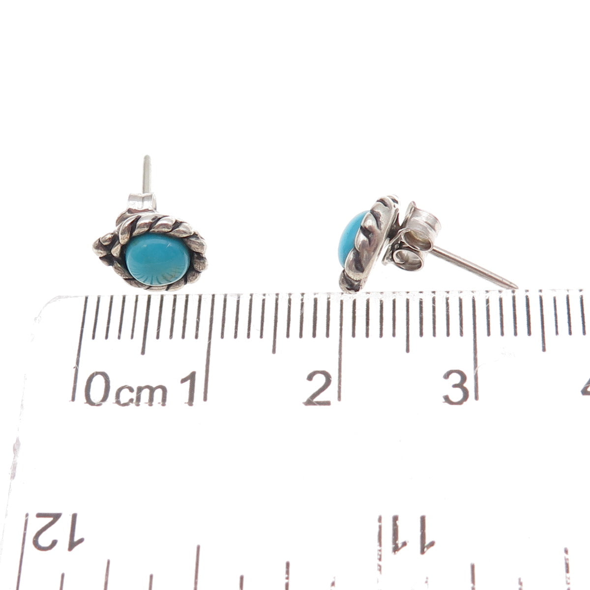 Shube 925 Sterling Silver Vintage Real Turquoise Oxidized Stud Earrings